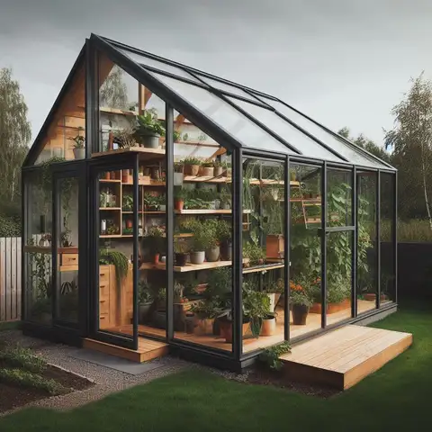 Modern greenhouse attached to house