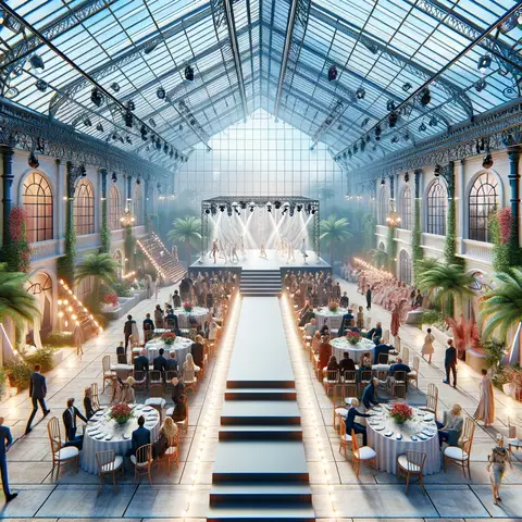 Event setup inside the Duggal Greenhouse, illustrating its capacity to host different types of events such as fashion shows