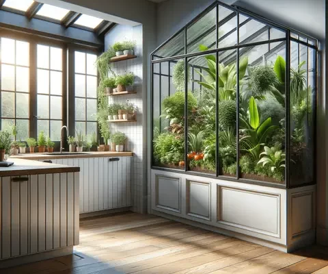 Greenhouse windows for kitchen A modern kitchen with a professionally installed greenhouse window, showing a perfect fit and finish