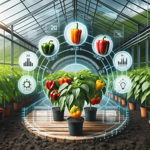 Growing Peppers in a Greenhouse An image showcasing a variety of pepper plants growing in a greenhouse, emphasizing the advantages