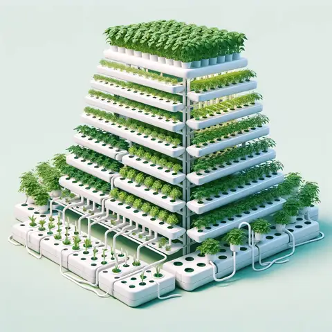 Hydroponic greenhouse where plants are grown in a vertical arrangement, maximizing space