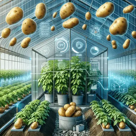 Growing Potatoes in a Greenhouse Greenhouse filled with thriving potato plants, illustrating the benefits of growing potatoes in a controlled