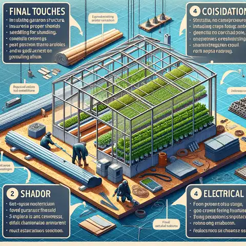 The final touches and considerations for setting up an aquaponics greenhouse, including insulating the structure